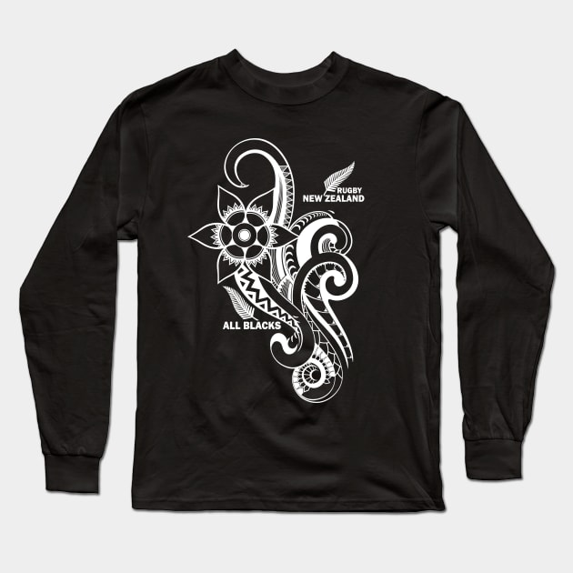 All Blacks Rugby New Zealand Maori Tattoo Design Long Sleeve T-Shirt by CGD